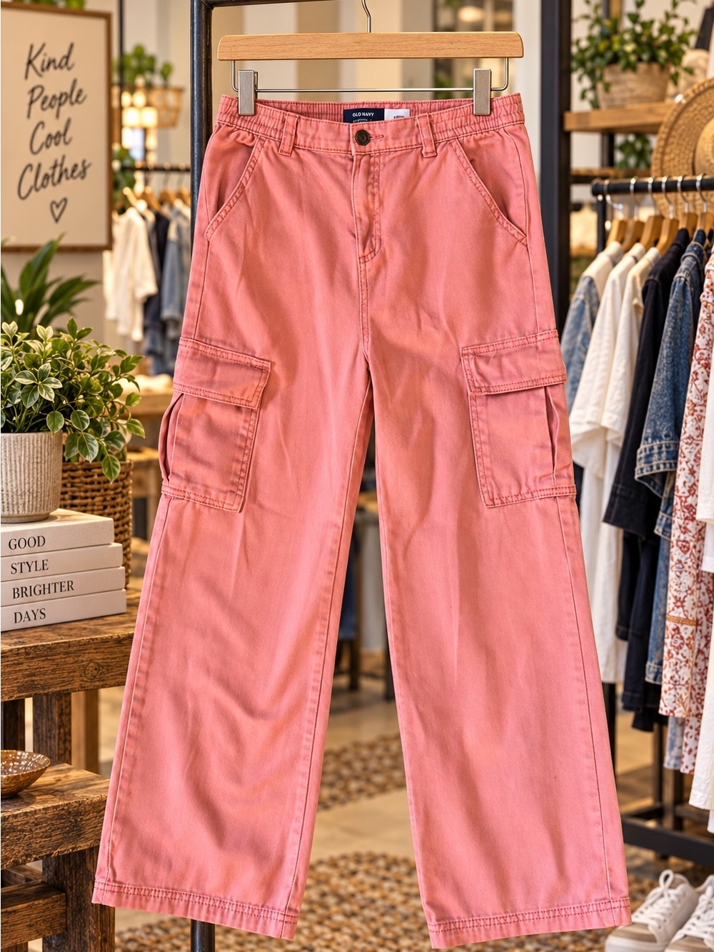 Old Navy Pink & Green Pairs of Cargo Wide-Leg Kids Pants